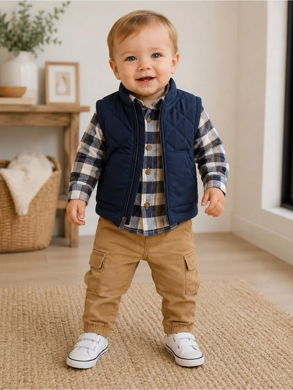 🌸218 NWOT Little Lad Navy Quilted Puffer Vest 18M Toddler Boy Zip Cabincore